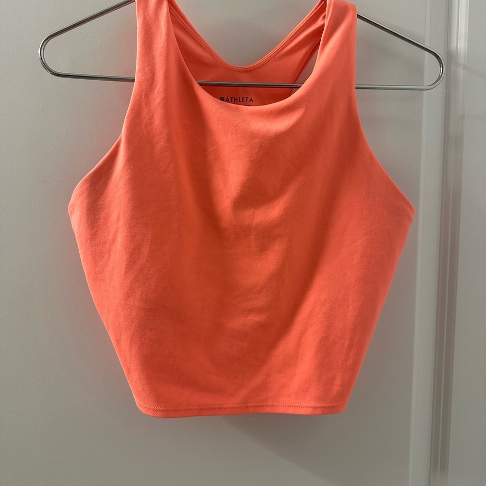 Athleta Conscious Crop High Neck Sports Bra‎ Tank Top Neon Orange Coral Size L